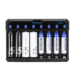 Astrolux® NC08 8 Slot Intelligent Type-C 2A Charger For 1.2V Ni-MH/Ni-Cd AA AAA 1.5V Li-ion 14500 10440 Rechargeable Battery For LED Flashlight RC Cars VR Controllers Cameras