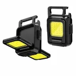 Mini LED Flashlight Keychain Light Double COB Lights with Magnet Built-in Battery USB Rechargeable Work Lights