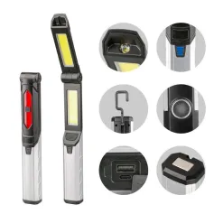 Portable COB LED Flashlight USB Rechargeable Work Light Magnetic Lanterna Hanging Lamp with Built-in Battery Camping Torch
