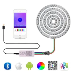 Modulo LED integrato WS2812B con anello pixel LED indirizzabile individualmente, 5050 RGB, WS2812 IC, con cavo USB/DC e controller SP110E