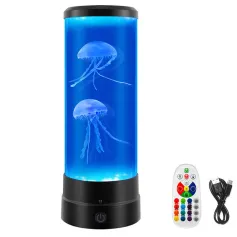 Elfeland RGB 16-Color Fancy LED Jellyfish Lamp Aquarium Remote Control USB Table Night Light Children's Gift Lighting for Home Bedroom Decor
