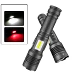 6502B XHP70 Super Bright Zoomable Power Bank LED Flashlight with COB Side Light Hunting Red Blue Light USB Rechargeable Lighting Electric Lamp Outdoor Fishing Camping Torch
