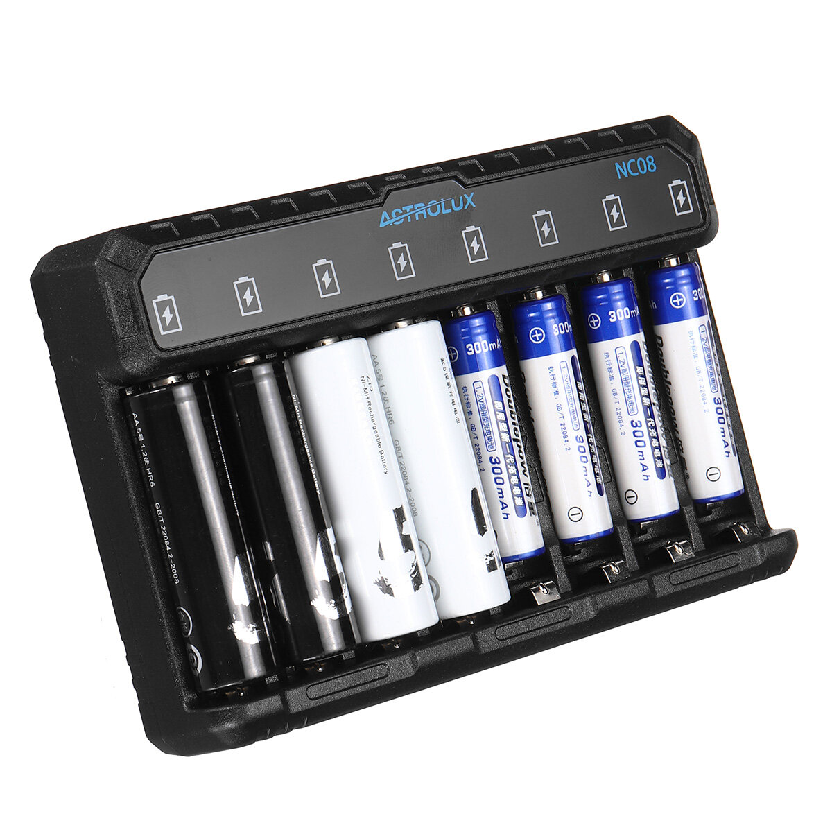 Astrolux® NC08 8 Slot Intelligent Charger For Ni-MH/Ni-Cd/Li-ion AA AAA 1.5V 14500 10440 Battery Type-C 2A Max Charging Speed Quick Charger For LED Flashlight Torch Home Tools RC Kids Toys