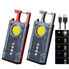 Magnetic COB LED Work Light Portable Keychain Flashlight UV Light Red/Blue Warning Green Light Keychain Light Mini Torch Light