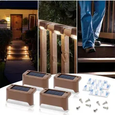 4PCS Solar Deck Lights LED Waterproof Outdoor Solar Powered LED Step Lights For Decks Stairs Patio Path Yard Garden Decor