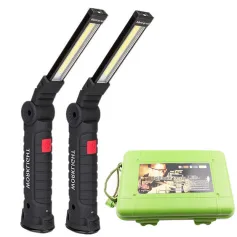 [18650バッテリー内蔵] Bikight COB LED多機能折りたたみ作業灯セット USB充電式LED懐中電灯ミニトーチUSBケーブル車用充電器バッテリー充電器