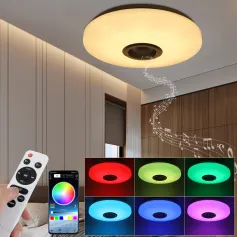 Lampada da soffitto a LED RGBW con altoparlante musicale, Bluetooth, APP + telecomando, lampada da soffitto intelligente per camera da letto