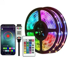 Kit de fita LED RGB 5050 com controle remoto Bluetooth 5V 30 LEDs/m, fita adesiva flexível e cortável IP20 para decoração de casa 1m 2m 5m 10m