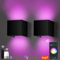 Lampada da parete a LED RGB intelligente Tuya WIFI da 9 W, impermeabile, per esterni, con cubo RGBW, dimmerabile tramite APP, luce da parete per esterni, luce di lavaggio per atmosfera.