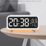 Многофункциональные светодиодные часы с беспроводной зарядкой, современные светодиодные прикроватные часы с функцией зарядки и регулируемой яркостью, цифровой будильник, домашний декор