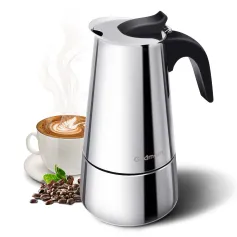 Godmorn Stovetop Espresso Maker, Moka Pot, Percolator Italian Coffee Maker, 300ml/10oz/6 cup (espresso cup=50ml), Classic Cafe Maker, stainless steel , suitable for induction cookers