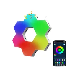 6Pack RGBIC Hexagonal Quantum Light Panels DIY Splicing Wall Lights with Music Sync APP & Remote Control Gaming Atmosphere Lamp