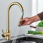 304 Stainless Steel Pull-out Faucet Straight Nozzle Kitchen Pull-Out Faucet with Sprayer Mode Steam Mode