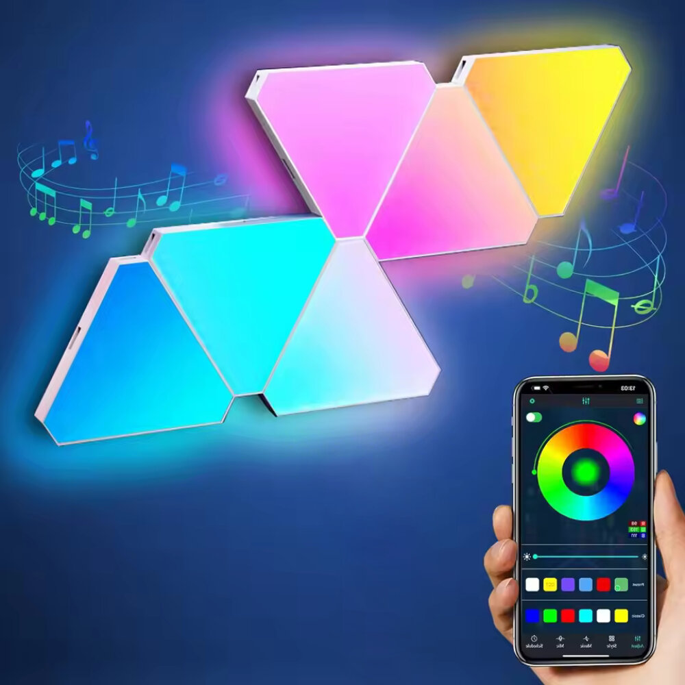 6Pack RGBIC Triangle Quantum Light Panels DIY Splicing Wall Lights with Music Sync APP & Remote Control Gaming Atmosphere Lamp