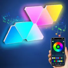 6Pack RGBIC Triangle Quantum Light Panels DIY Splicing Wall Lights with Music Sync APP & Remote Control Gaming Atmosphere Lamp