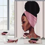 African Girl Waterproof Shower Curtain Non-slip Mats Bath Carpets Toilet Seat Cover Floor Mat