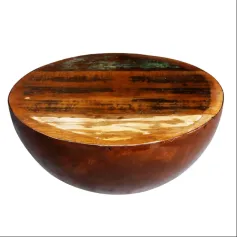 Unique Coffee Table Bowl-shaped with Steel Base Solid Reclaimed Wood Accent End Table
