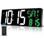 16.5 Inches LED Large Screen Digital Wall Clock with Remote Control USB Charge Dual Color Display Adjustable Brightness Automatic Dimming