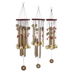 Carillon éolien en alliage de cuivre antirouille à tubes multiples en bois massif et bronze