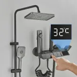 Agsivo High Pressure Shower Copper Body Kit Piano Keys Thermostat LED Digital 4 Modes Faucet Household Copper Booster Shower High Pressure Spray Gun