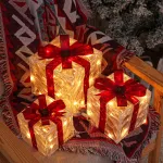 3 Sets Of Christmas Transparent Warm Light With Red Bow Christmas Gift Box LED Decorative Lights Warm Light for Christmas Tree Decorations