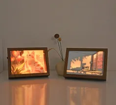 LED Illuminated Artwork Warm Modern Minimalist Design Rechargeable with Real Wood Frame Perfect Night Light and Home Decor Piece