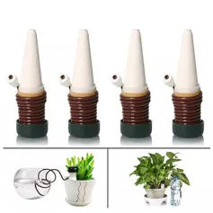 4個入り バケーション用植物給水器 セラミック製自動給水スパイク 自動植物点滴灌漑用水杭 庭野菜園用 点滴灌漑システム