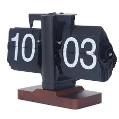 Orologio a ribalta meccanico retrò con base quadrata in legno, stile retrò, 24 ore, decorazione da scrivania, orologio a ribalta multifunzionale, struttura in legno di noce per arredamento casa/ufficio