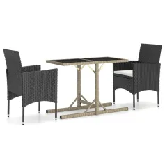 Set da pranzo da giardino 3 pezzi nero