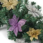 Decoração de Natal Flor Glitter Folhas Festa Deocration