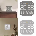 Metal Brushed Texture Digital Wall Clock Alarm Set Large Display Screen LED Alarm Clock Home Office Bedroom with Remote Control
