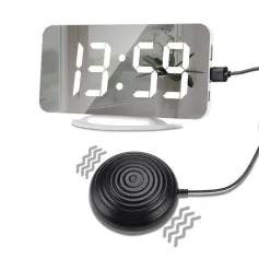 LED Mirror Digital Alarm Clock USB Rechageable Auto Light Sensitive With Alarm Vibrator 2 Alarm Mode