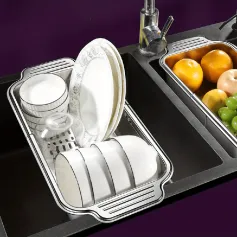 Kitchen Sink Drain Basket Retractable 304 Stainless Steel Drain Rack Vegetable Fruit Basin Bowl Chopsticks Dish Storage Rack