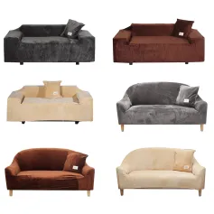 1/2/3 Seaters Elastic Plush Sofa Cover Universal Thick Pure Color Sofa Chair Seat Protector Stretch Slipcover Couch Case Home Office Furniture Decoration
