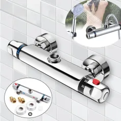 Bathroom Wall-mount Brass Thermostatic Shower Valve Bath Mixer Shower Control Valve Bottom Faucet 3/4\ Thread Connector
