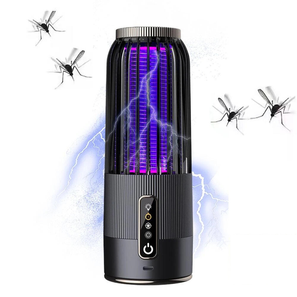 Solar Powered & USB Rechargeable Mosquito Lamp With Adjustable 2/4/6H Timer Folding Hanging Ring Warm Light & Mosquito-Killing 2 Modes Outdoor Indoor Use