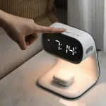Portable Bedroom Touch Control Bedside Table Lamp Dimmable Digital Alarm Clock Wireless Charging Station for Bedroom, Bedside Office