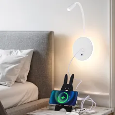 Lampada da lettura a parete con porta USB, faretto da comodino, stile americano, angolazione regolabile, moderna lampada da letto a LED da parete