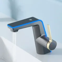 Rubinetto per lavabo con display digitale G1/2, temperatura dell'acqua, raffreddamento ad acqua, atmosfera tropicale, luce, rubinetto per WC, bagno, rubinetto per uso domestico