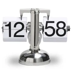 Orologio flip vintage 12 ore automatico Flip Clock Orologio da tavolo retrò in acciaio inossidabile Orologio da tavolo con display a tempo grande per soggiorno Camera da letto Famiglia