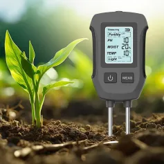 Probador de suelo 5 en 1 PH Temperatura de humedad Fertilidad Sensor de luz Medidor LCD digital Monitor de humedad para plantas de flores Jardinería Invernadero