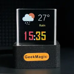 Mini orologio meteorologico WiFi trasparente GIFTV, stazione meteorologica intelligente con album di animazione GIF, display fotografico olografico creativo, cubo di cristallo