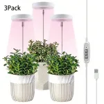 1 To 3 Angel Ring USB Plant LED Light with 3 Lamp Heads 2/4/8 Hours Switch Timer 4 Level Brightness Adjustment Suitable for Indoor Plant Growth