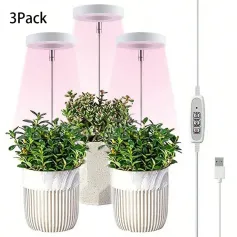1 To 3 Angel Ring USB Plant LED Light with 3 Lamp Heads 2/4/8 Hours Switch Timer 4 Level Brightness Adjustment Suitable for Indoor Plant Growth