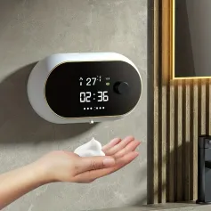 Lavatrice automatica intelligente con schiuma, sensore, dispenser di sapone elettrico da parete, ricarica USB con display della temperatura