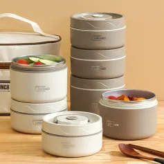 304ステンレススチール製多層断熱ランチボックス ポータブル魔法瓶ランチボックスセット 弁当箱 積み重ね可能 子供 大人 学校 ピクニック フルーツサラダ 食品容器 保温ランチバッグ