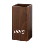 Creative Wooden Pen Holder Clock USB Voice Control Digital Pen Holder Alarm Clock LED Pencil Organizer with LED