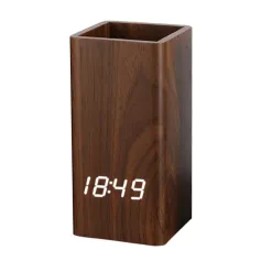 Kreyatif Penn Holder Clock USB Kontwòl Dijital Penn Holder Alarm revèy ki ap dirije Òganizatè Kreyon ak dirije