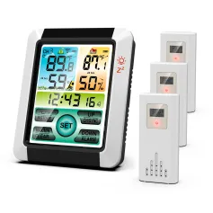 AGSIVO Stazione Meteorologica con Sveglia Wireless, Termometro per Interni ed Esterni, Sensore Digitale per il Monitoraggio dell'Umidità con Orologio Atomico, Stazione di Previsioni con Calendario/Retroilluminazione/Snooze