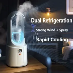 Ventilador portátil sem lâminas com spray de luz noturna, resfriador de ar, umidificador de ar, ajuste de vento de seis velocidades, ventilador USB, ventilador de mesa, ar condicionado silencioso